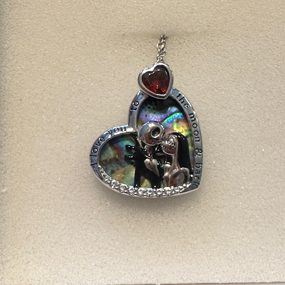 Nightmare before Christmas Heart-Shaped Silver Pendant with Red Accent
